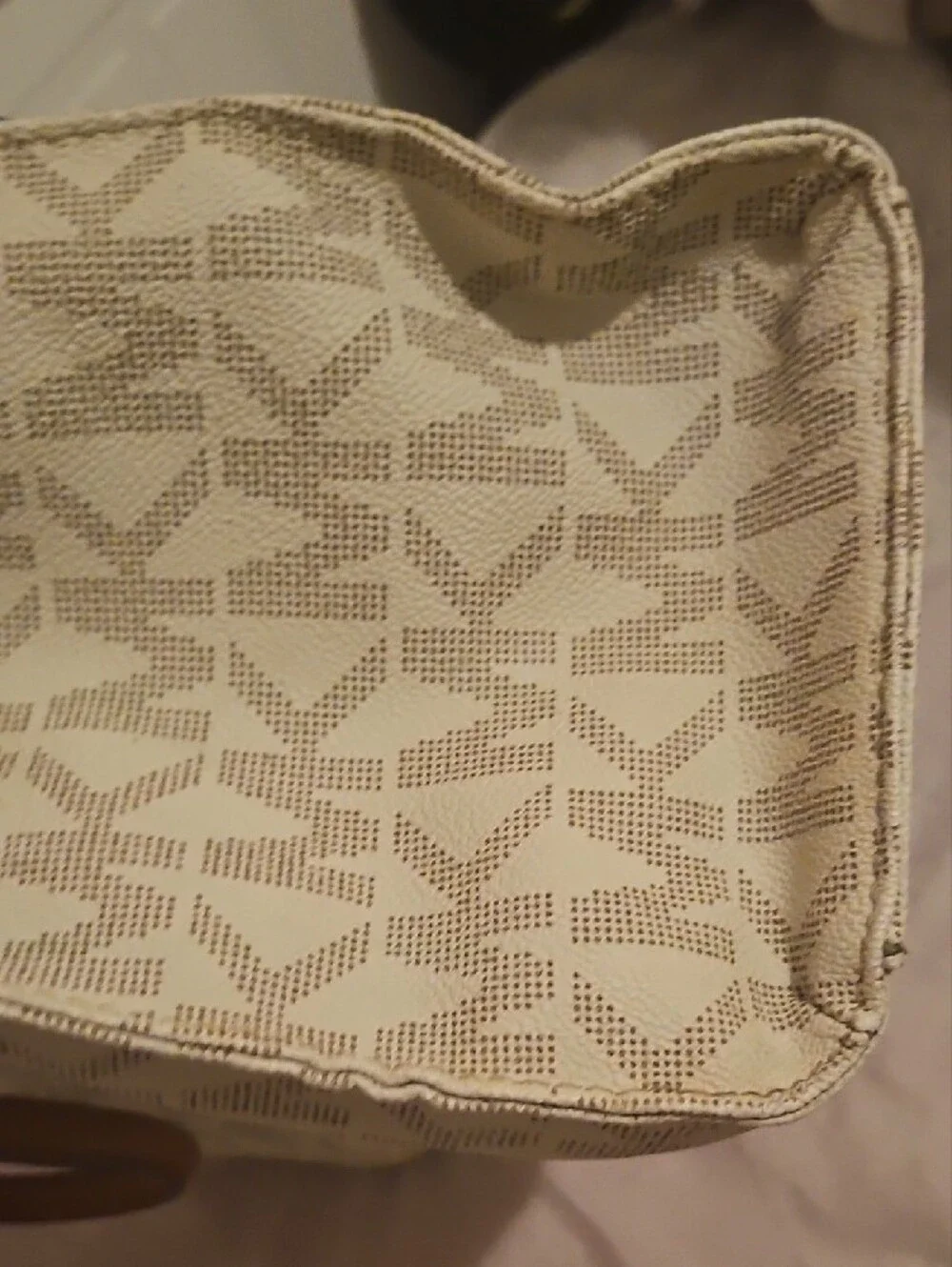 Michael Kors Cream Monogram Tote with Tan Leather Accents